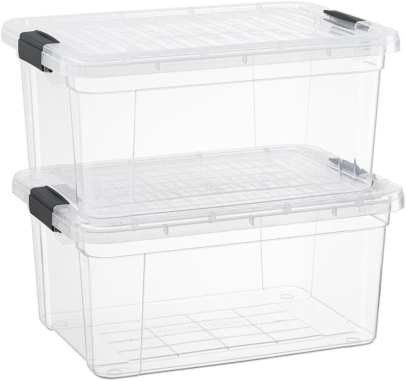 Clear Storage Boxes with Lids, 20 Quart Plastic Container Bins for Organizing, Stackable Crates, BPA Free, Non Toxic, Odor Free, Organizers for Home, Office, School, and Dorm