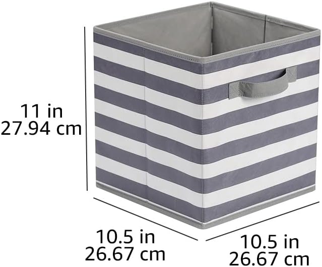Collapsible Fabric Storage Bins with Handles, Cube Organizer for Home Organization, 10.5"x10.5"x11", White/Light Grey Stripe, 6-Pack - Image 5