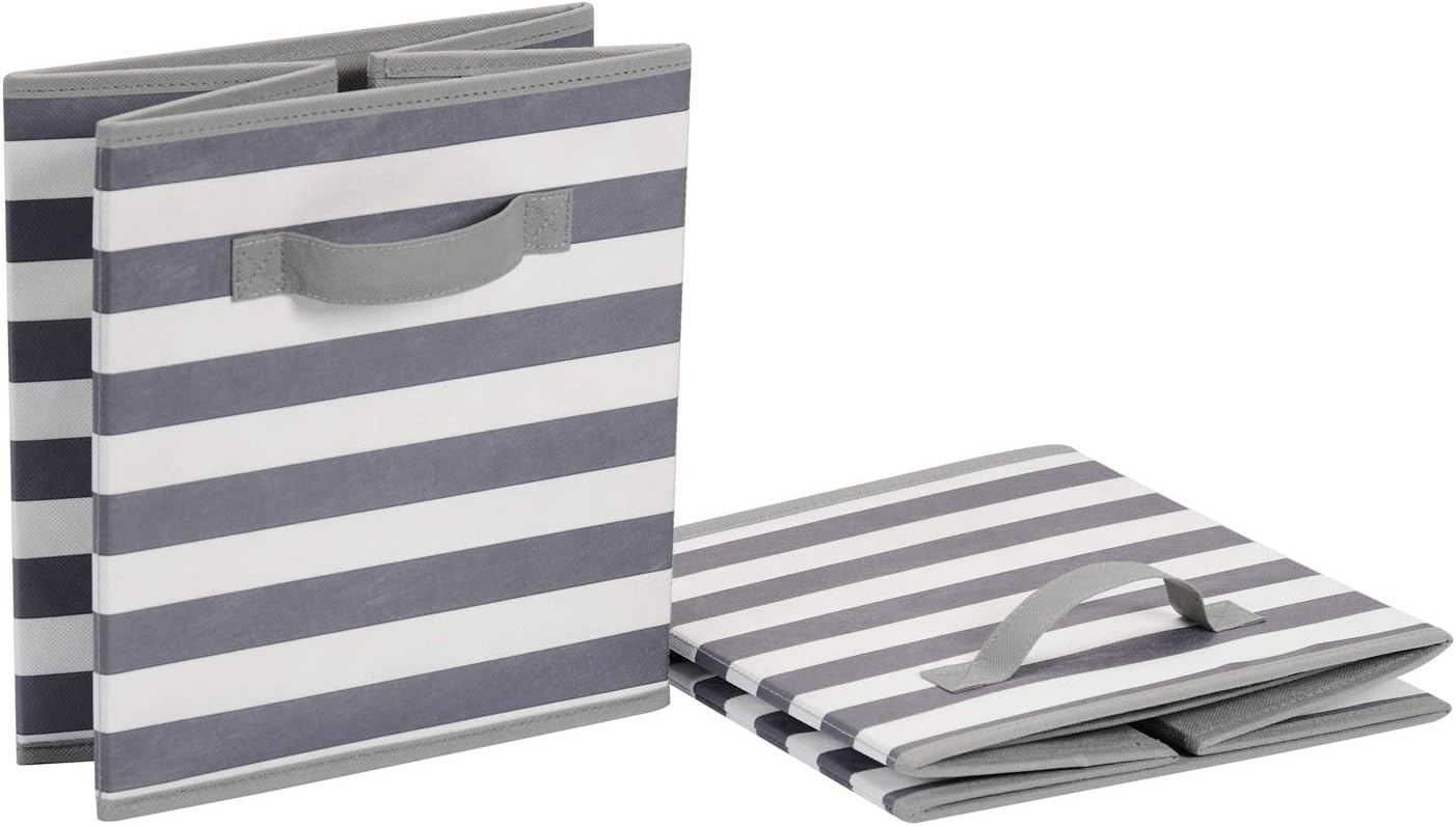 Collapsible Fabric Storage Bins with Handles, Cube Organizer for Home Organization, 10.5"x10.5"x11", White/Light Grey Stripe, 6-Pack - Image 4