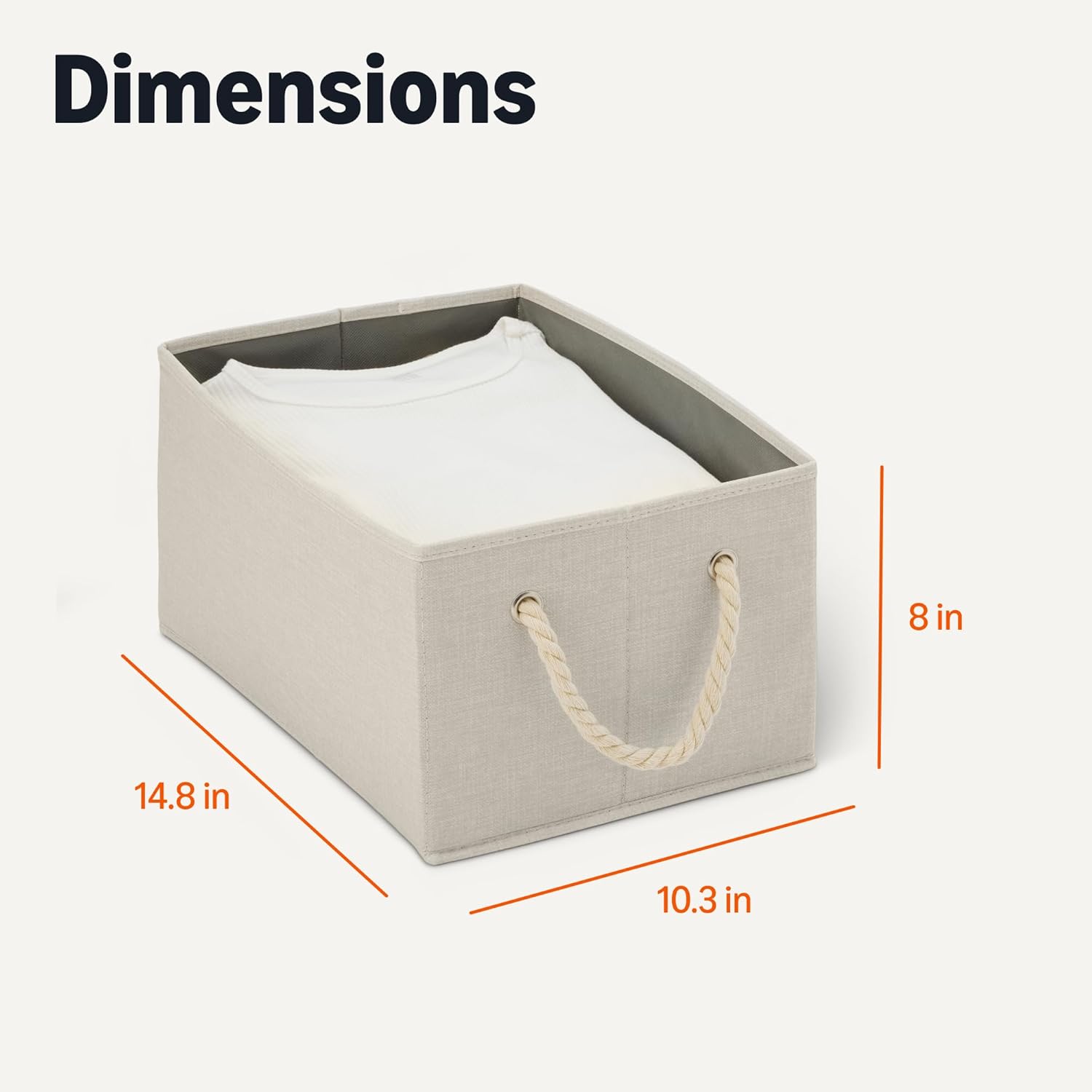 Foldable Storage Bins with Rope Handles, Closet Organizers, Large, Linen, 3-Pack - Image 5
