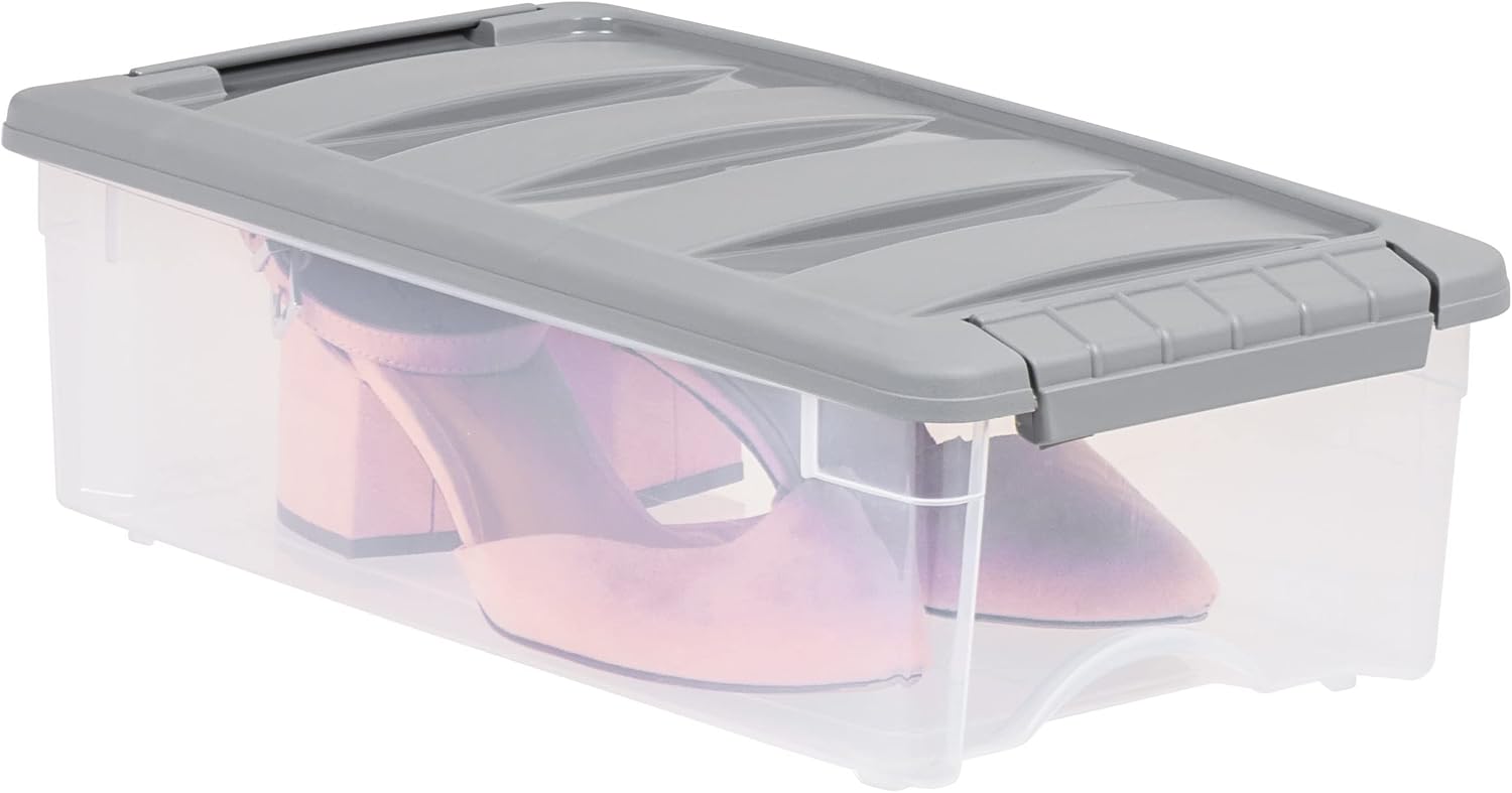 Plastic Storage Containers with Secure Latching Lids, Stackable Organization Bins for Organizing, Clear/Grey, 5 Quart, Set of 10 - Image 4
