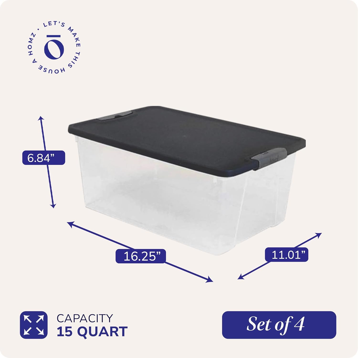 4-Pack Secure Latch, Clear Plastic Storage Organizer Bins, 15 Quart, Gray Lid - Stackable Container Boxes for Bedroom, Bathroom, Garage, and Office Organization - Image 4