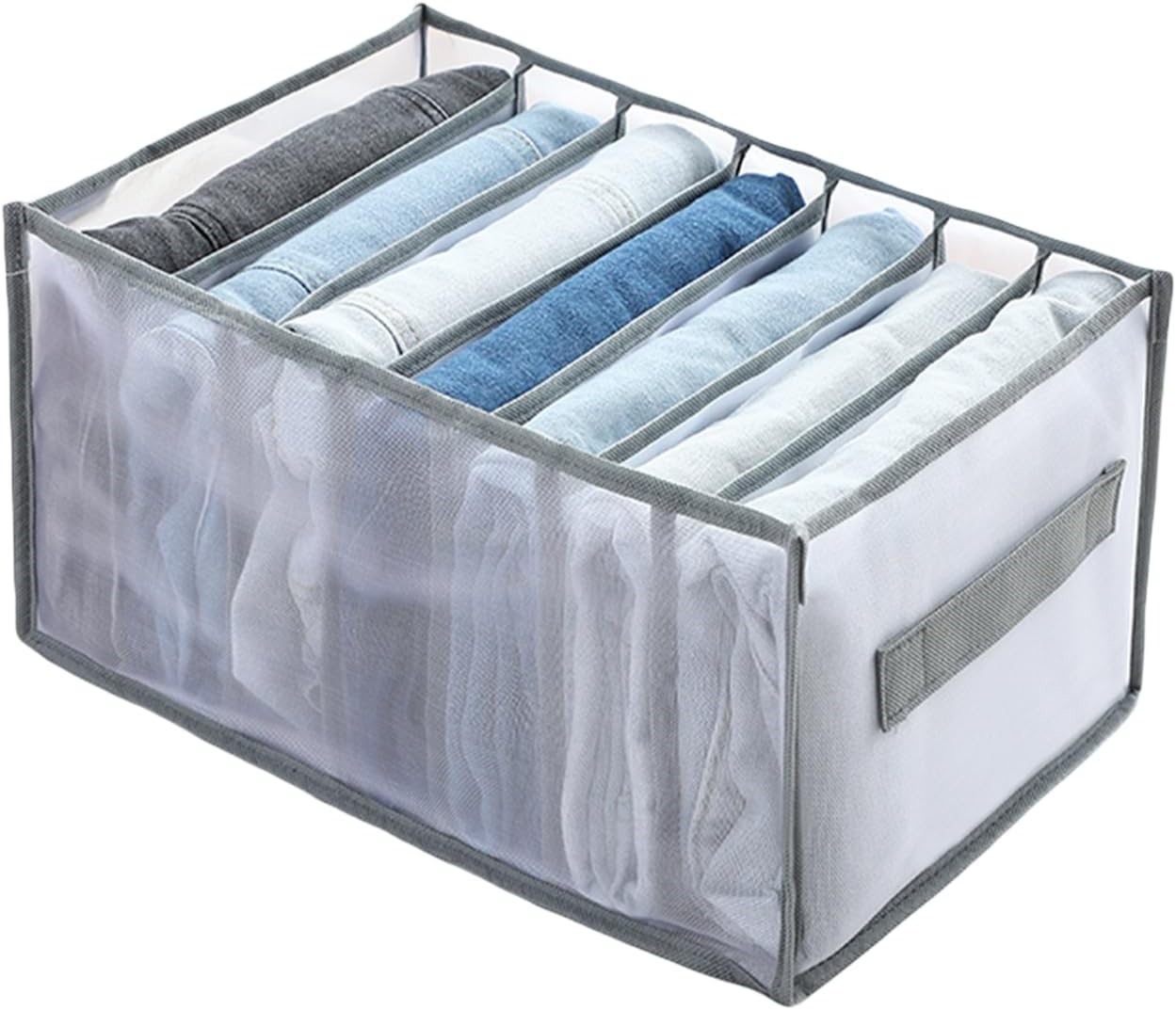 7-Compartment Clothing Organizer for Jeans and Shirts, Foldable Fabric Storage Box with Handles, Closet Drawer Solution - Image 2