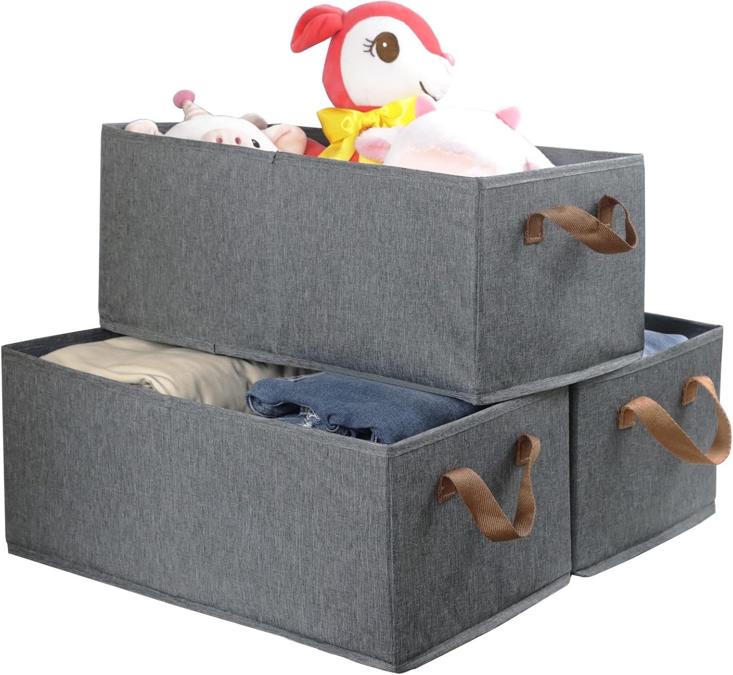 Pack of 3 Large Capacity Storage Bins Closet Organizer System, Sturdy Foldable Storage Boxes for Organizing Clothing, Sheets, Toys, Books - Shelf Organizer Shelves Basket Storage Bin - Image 6