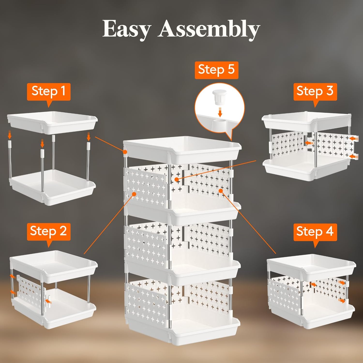 Plastic Stackable Storage Baskets, 4 Tier Stacking Bins for Food and Clothes, Multifunctional Organizer for RV, Kitchen, Playroom, Pantry and Bathroom, 13.8"D x 11.8"W x 28.3"H, 1 Pack, White - Image 6