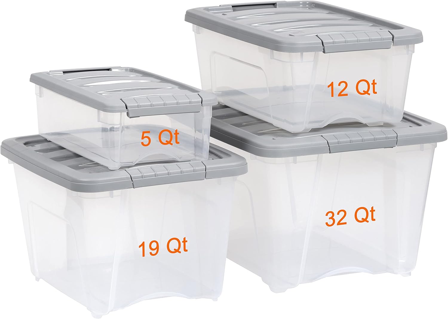 Plastic Storage Containers with Secure Latching Lids, Stackable Organization Bins for Organizing, Clear/Grey, 5 Quart, Set of 10 - Image 5