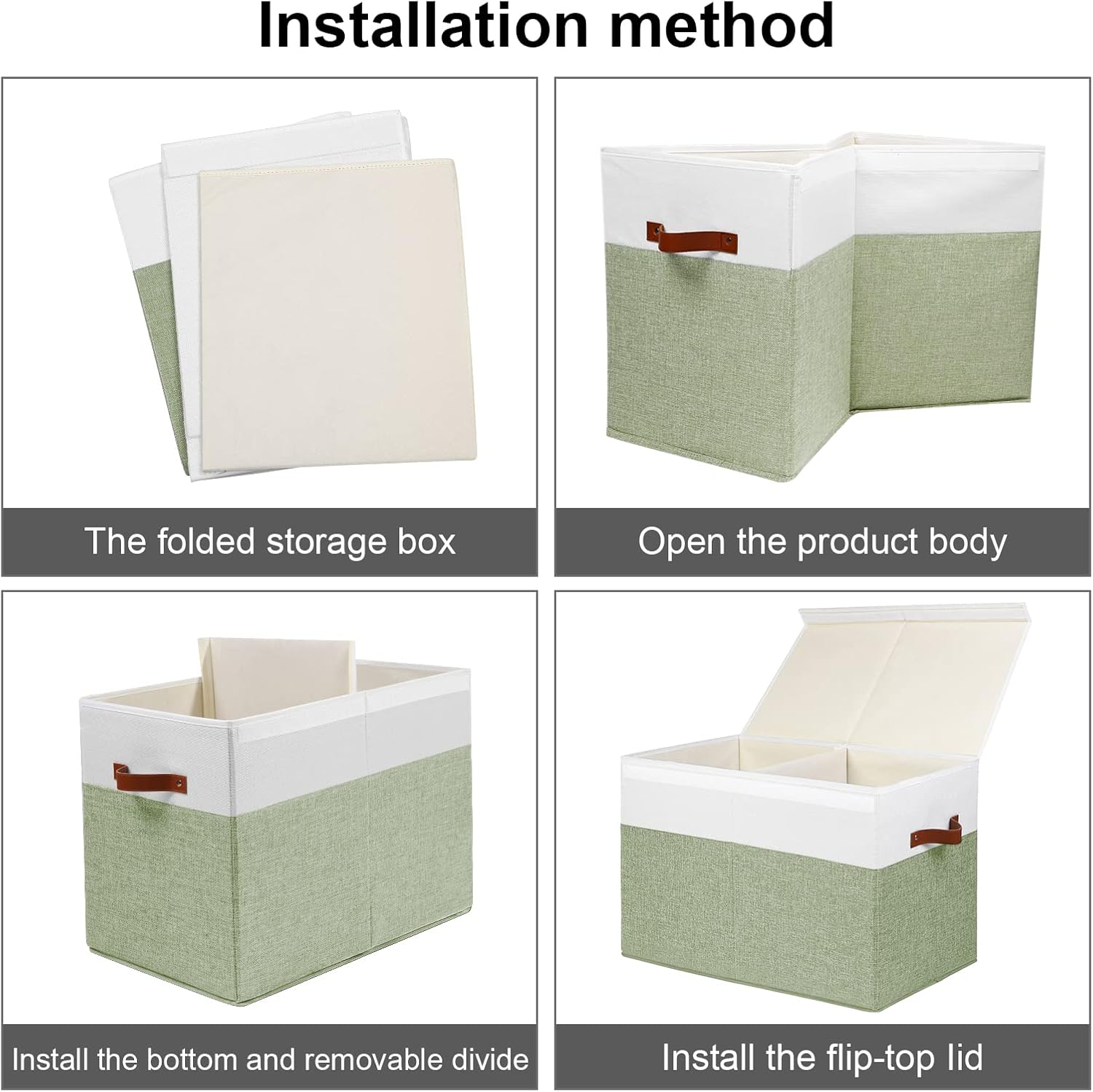 Large Toy Storage Box with Lid, Sturdy Toys Storage Chest Bin Organizer Basket with Dividers for Kids, Boys, Girls, Nursery, Closet, Bedroom, Playroom 25"x13" x16" (Green and White) - Image 7