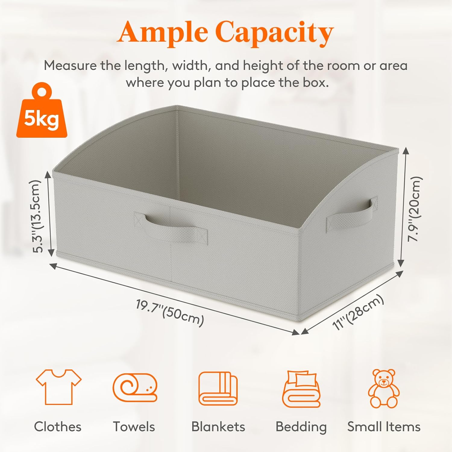 Extra Large Trapezoid Closet Storage Bins for Shelf, 6 Packs Non-woven Closet Organizer Baskets with Handles, Foldable Clothes Containers Boxes for Clothing, Book, Purse, 23L, Light Gray - Image 2