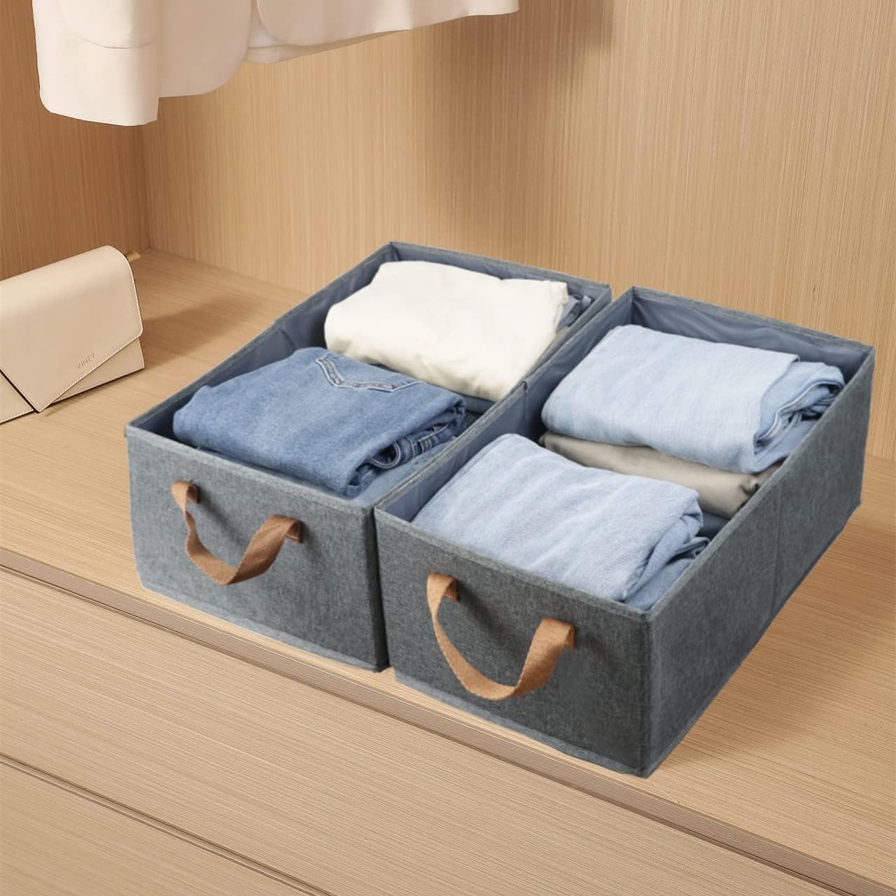 Pack of 3 Large Capacity Storage Bins Closet Organizer System, Sturdy Foldable Storage Boxes for Organizing Clothing, Sheets, Toys, Books - Shelf Organizer Shelves Basket Storage Bin - Image 3