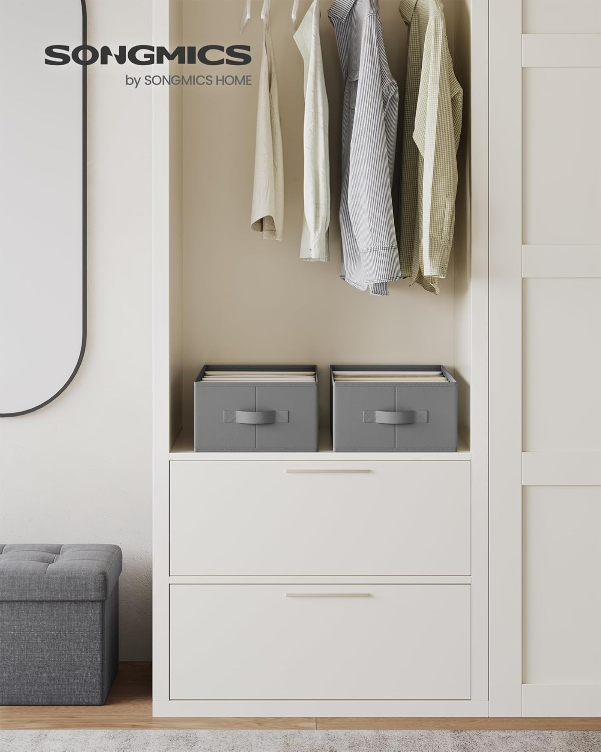 Set of 2 Large Size Wardrobe Clothes Organizers, 6-Compartment Foldable Drawer Organizers with Handles, 16.5 x 11.8 x 6.7 Inches, for Pants, Sweaters, Jeans, Dove Gray URUS009G02 - Image 2