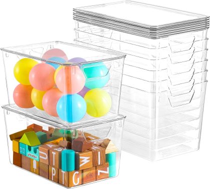 6 Pack Clear Storage Bins with Lids, 7 Quart Stackable Storage Boxes for Storage and Organization, Plastic Storage Containers with Lids, Plastic Bins with Handles for Office, Bedroom, Study Room