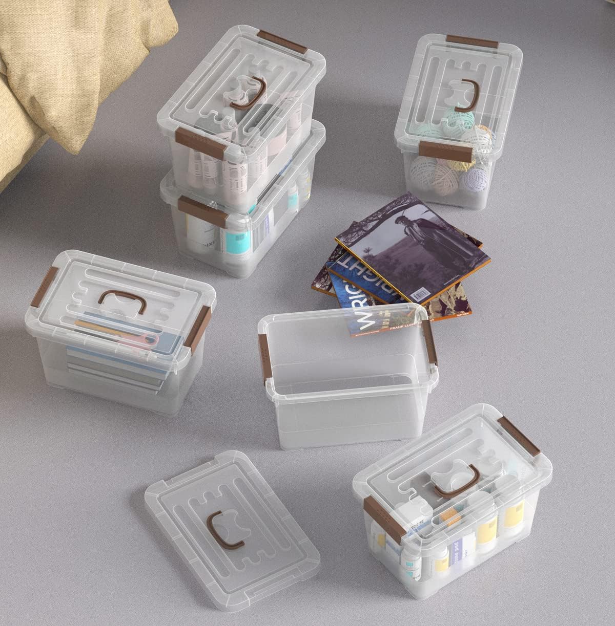 6-Pack Clear 7 Quart Storage Latch Box/Bins, Plastic Stackable Latching Box with Brown Handle and Lid, Multi-Purpose, 7 Litre - Image 6
