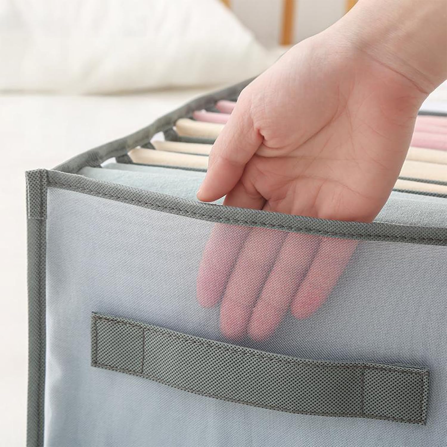 7-Compartment Clothing Organizer for Jeans and Shirts, Foldable Fabric Storage Box with Handles, Closet Drawer Solution - Image 3