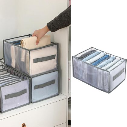 7-Compartment Clothing Organizer for Jeans and Shirts, Foldable Fabric Storage Box with Handles, Closet Drawer Solution