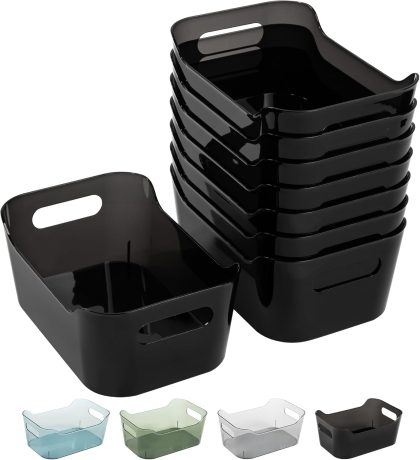 Tiawudi 8 Pack Plastic Storage Bins, Clear Pantry Organizers and Storage Containers, Multi-Use Organizer Bins for Kitchen, Bathroom, Office, Shelf, Fridge, Home Edit and Cabinet Organizers