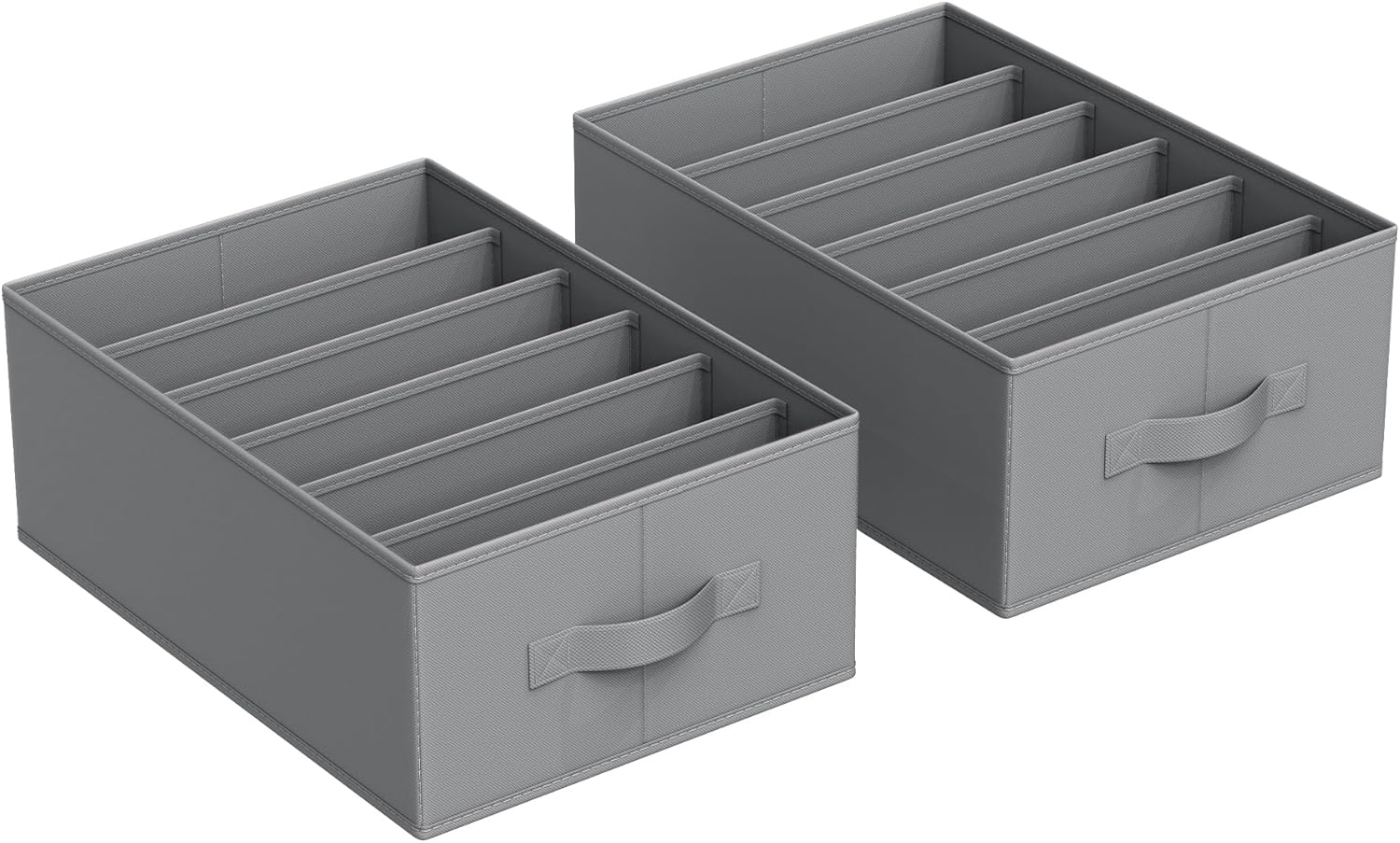 Set of 2 Large Size Wardrobe Clothes Organizers, 6-Compartment Foldable Drawer Organizers with Handles, 16.5 x 11.8 x 6.7 Inches, for Pants, Sweaters, Jeans, Dove Gray URUS009G02