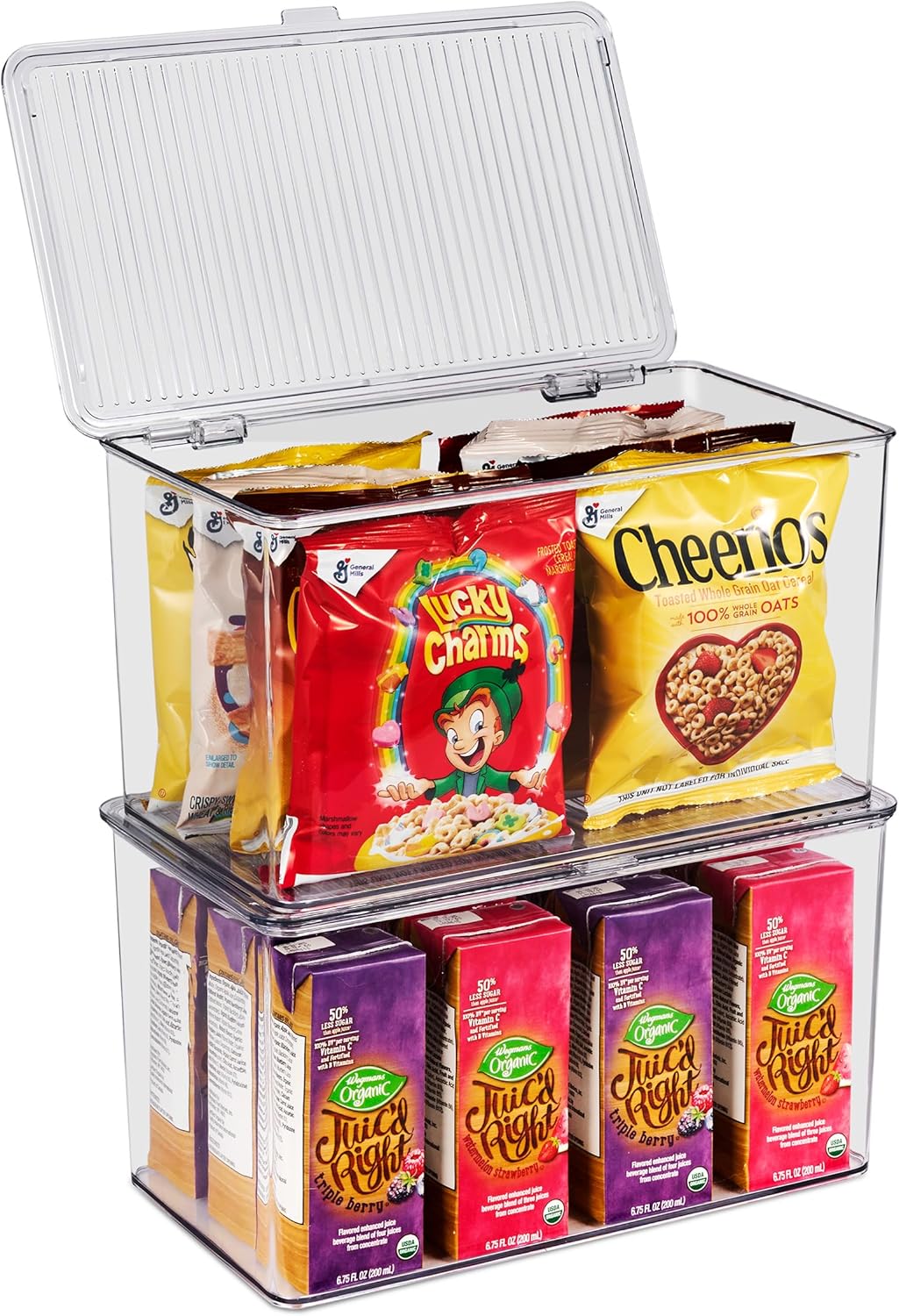 Durable Plastic Storage Bins with Lids- Stackable Refrigerator Organizer Bins- MultiPurpose & Versatile- Lightweight Pantry Organizer- Perfect Cabinet Organizers and Storage for Kitchen- 2 Pack
