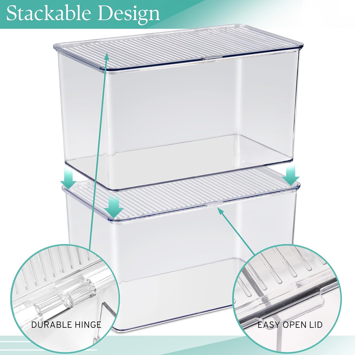 Durable Plastic Storage Bins with Lids- Stackable Refrigerator Organizer Bins- MultiPurpose & Versatile- Lightweight Pantry Organizer- Perfect Cabinet Organizers and Storage for Kitchen- 2 Pack - Image 5