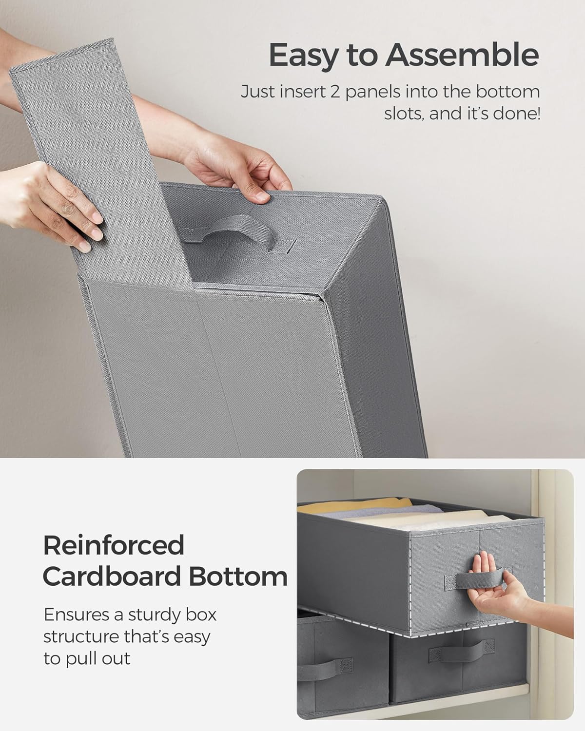 Set of 2 Large Size Wardrobe Clothes Organizers, 6-Compartment Foldable Drawer Organizers with Handles, 16.5 x 11.8 x 6.7 Inches, for Pants, Sweaters, Jeans, Dove Gray URUS009G02 - Image 4
