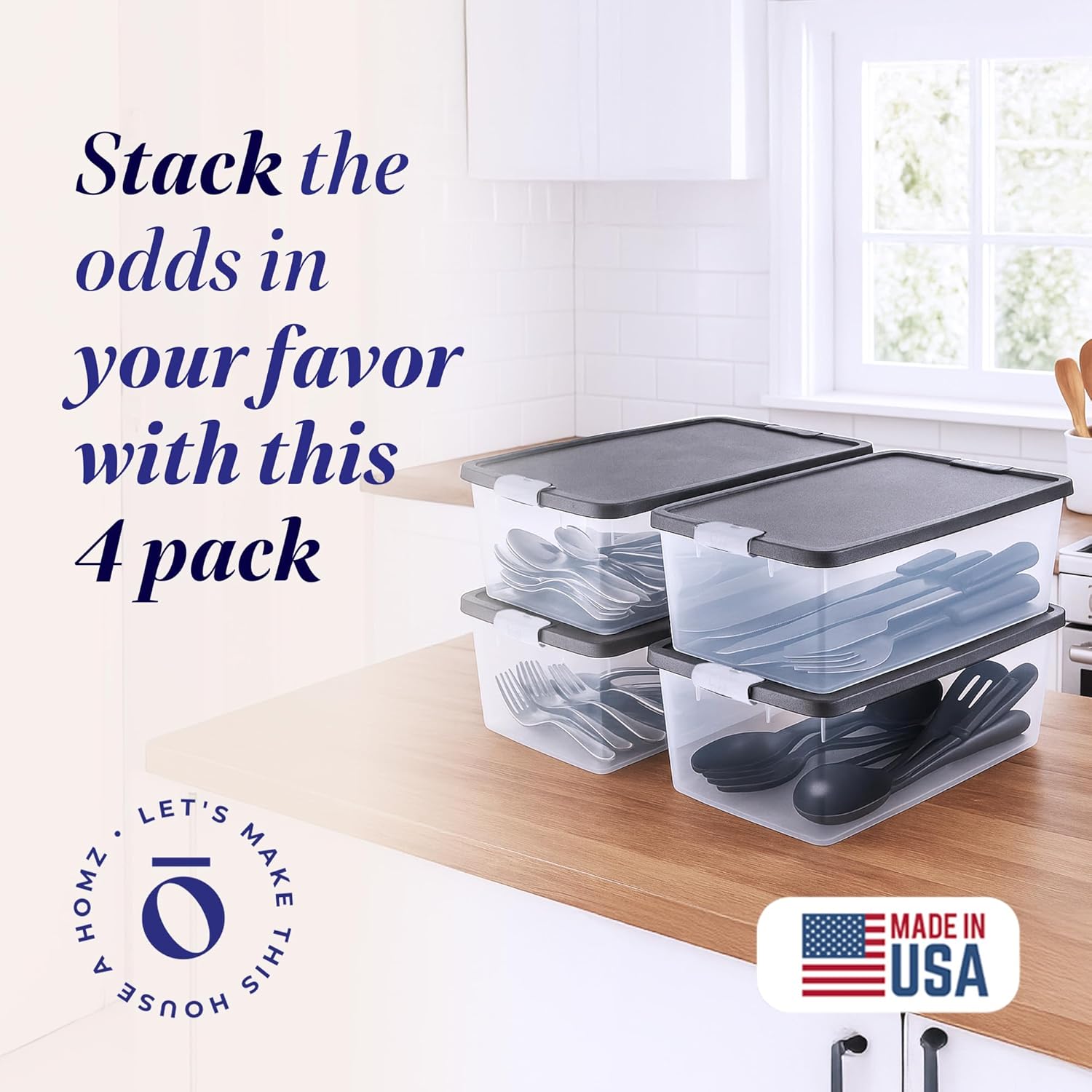 4-Pack Secure Latch, Clear Plastic Storage Organizer Bins, 15 Quart, Gray Lid - Stackable Container Boxes for Bedroom, Bathroom, Garage, and Office Organization - Image 2