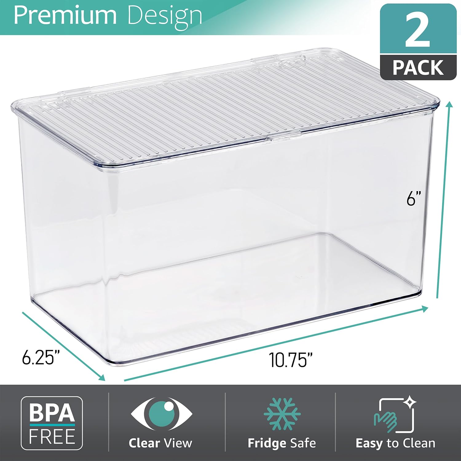 Durable Plastic Storage Bins with Lids- Stackable Refrigerator Organizer Bins- MultiPurpose & Versatile- Lightweight Pantry Organizer- Perfect Cabinet Organizers and Storage for Kitchen- 2 Pack - Image 4