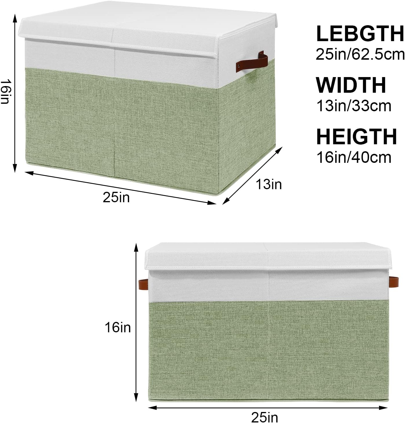 Large Toy Storage Box with Lid, Sturdy Toys Storage Chest Bin Organizer Basket with Dividers for Kids, Boys, Girls, Nursery, Closet, Bedroom, Playroom 25"x13" x16" (Green and White) - Image 4