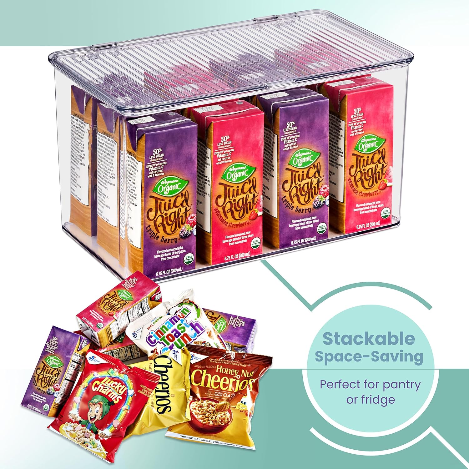 Durable Plastic Storage Bins with Lids- Stackable Refrigerator Organizer Bins- MultiPurpose & Versatile- Lightweight Pantry Organizer- Perfect Cabinet Organizers and Storage for Kitchen- 2 Pack - Image 3