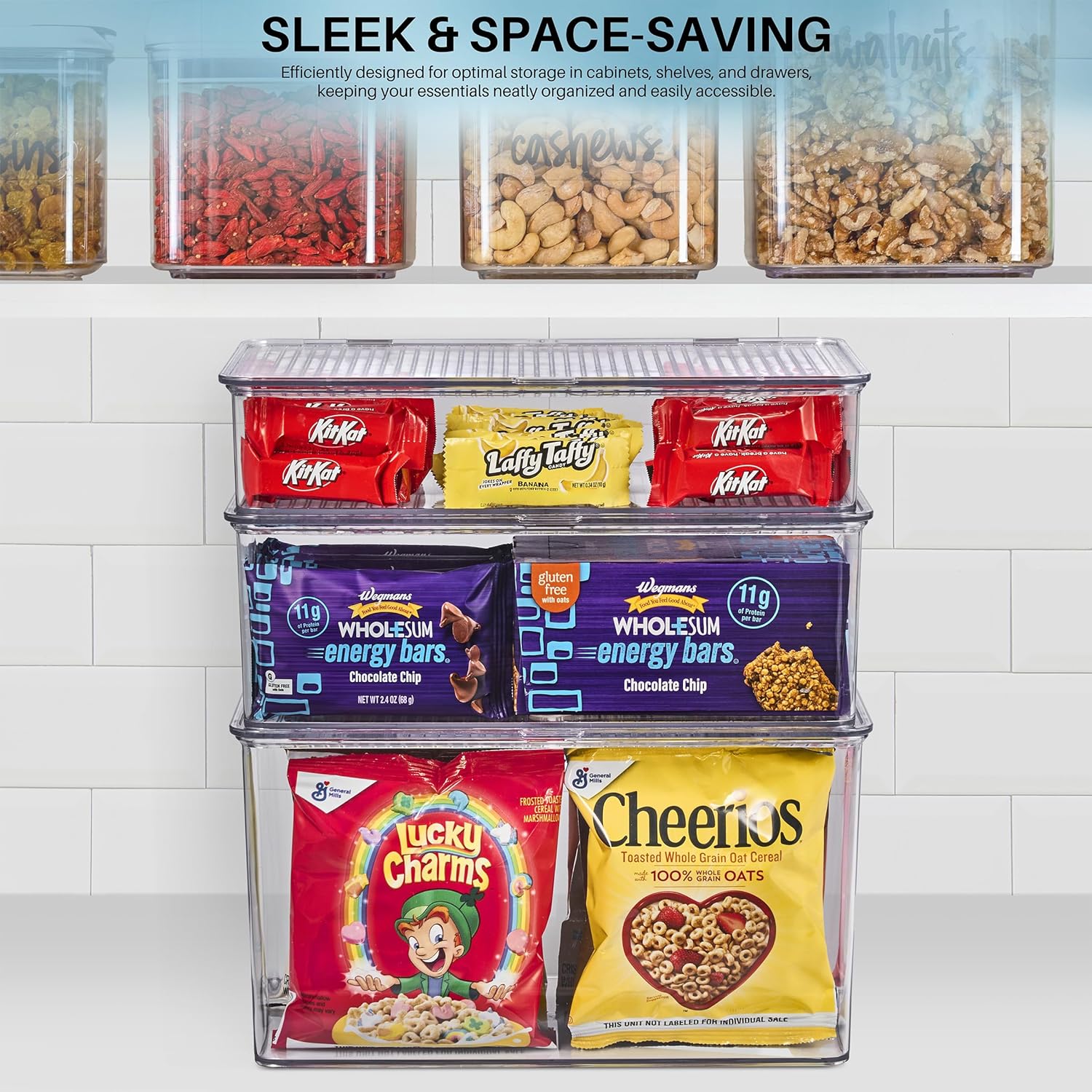 Durable Plastic Storage Bins with Lids- Stackable Refrigerator Organizer Bins- MultiPurpose & Versatile- Lightweight Pantry Organizer- Perfect Cabinet Organizers and Storage for Kitchen- 2 Pack - Image 6