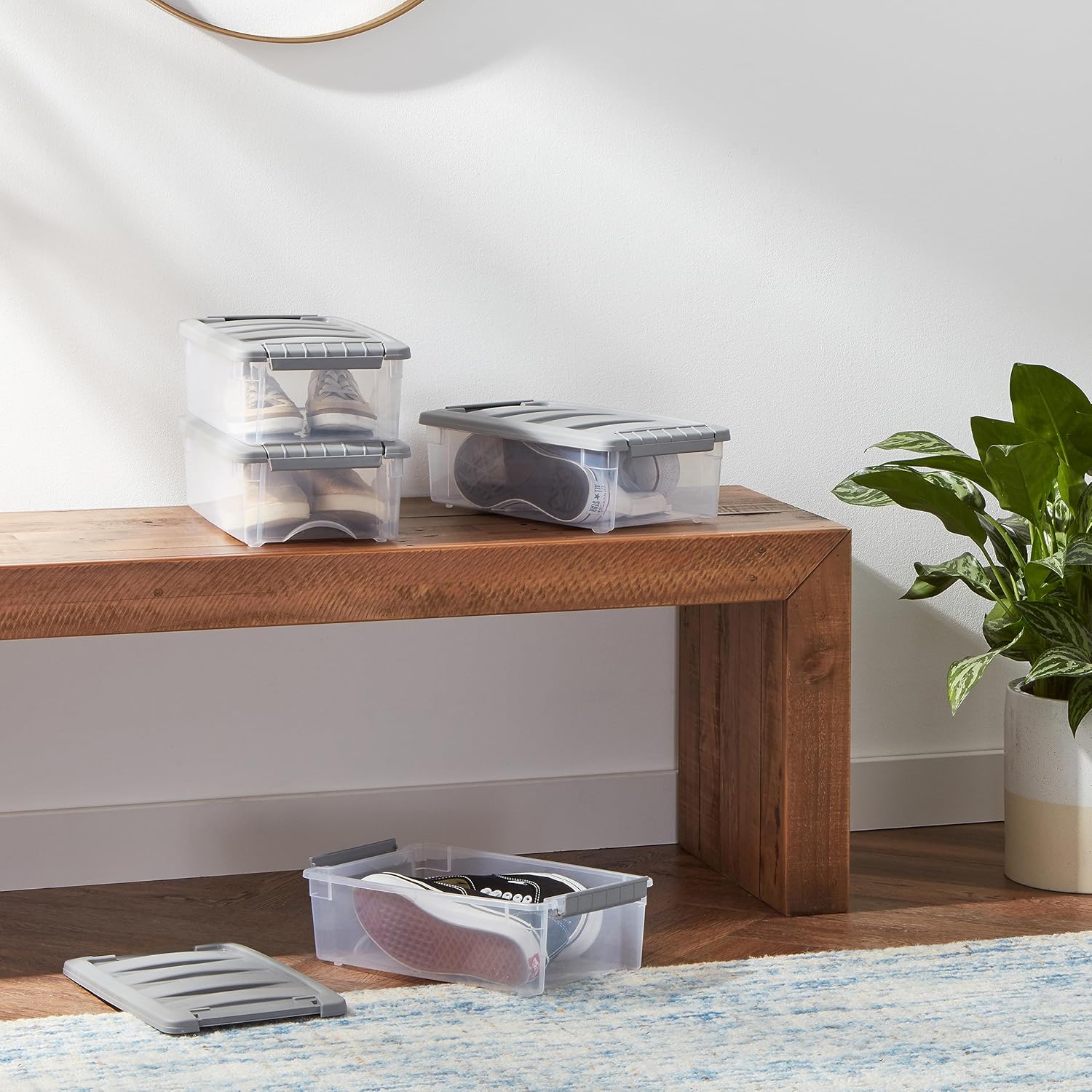 Plastic Storage Containers with Secure Latching Lids, Stackable Organization Bins for Organizing, Clear/Grey, 5 Quart, Set of 10 - Image 7